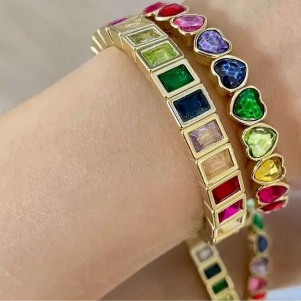 Colorful stretch bracelets (set of 2) gold plated with Swarovski crystals BNIB